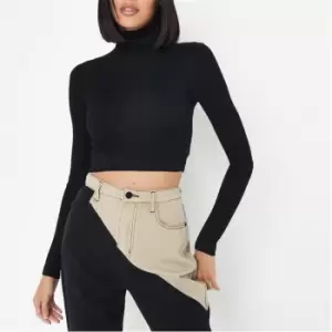 image of Missguided Tallroll Neck Crop Jumper - Black