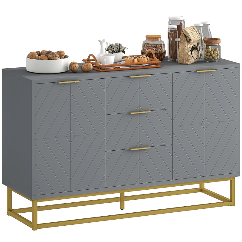 Image of HOMCOM HOMCOM Modern Sideboard Storage Cabinet with 3 Drawers and Adjustable Shelves in Grey Grey One Size Unisex 5063603031715