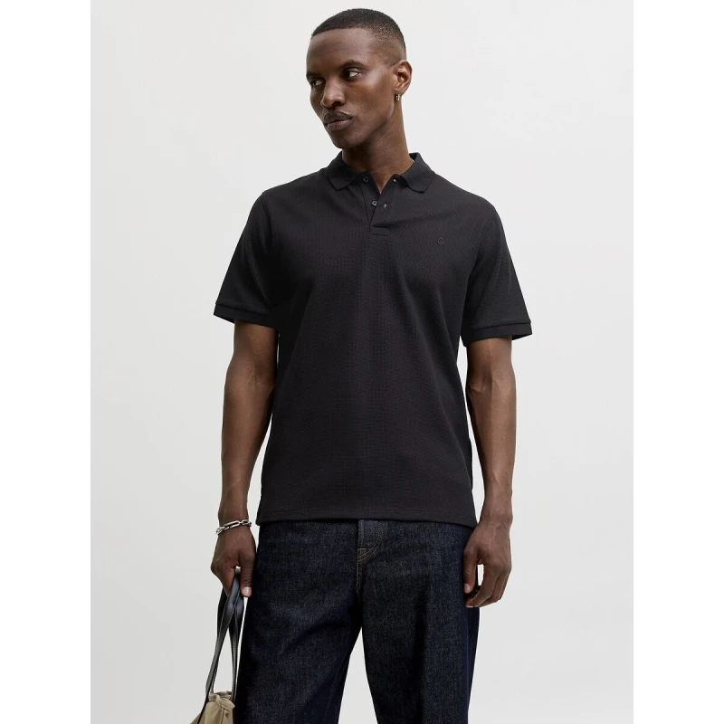 Image of jack & jones Austin Short Sleeve Polo Shirt Black Polyester M