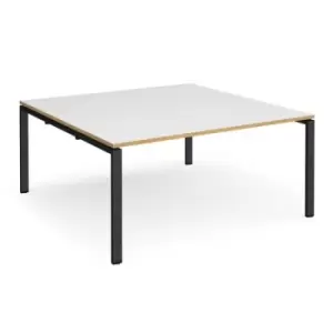 Image of Adapt boardroom table starter unit 1600mm x 1600mm - Black frame and white top with oak edging