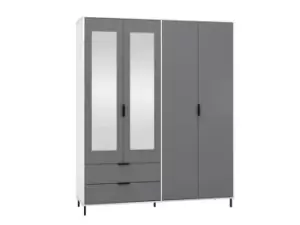 Image of Seconique Madrid Grey Gloss and White 4 Door 2 Drawer Mirrored Wardrobe