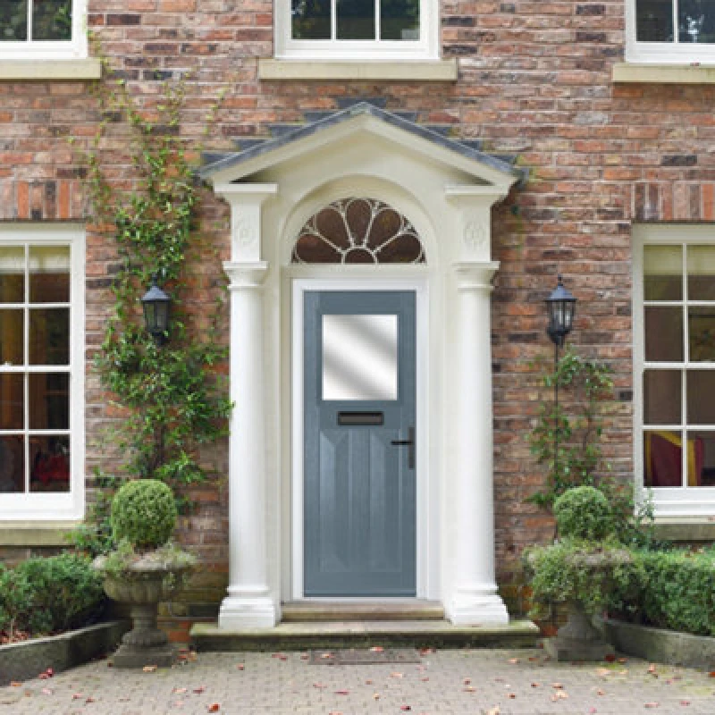 Image of Lacerta Composite Door Eaton 7015 Grey 920mm X 2090mm Open In Left Hand Obs Glass 10 Year Guarantee - Free Delivery & Smart Lock