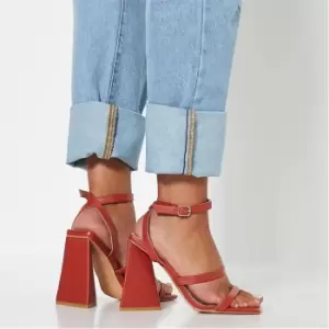 Image of I Saw It First Triangular Heeled Triple Strap Sandals - Orange