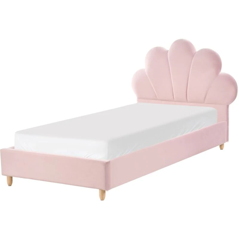Image of Beliani Kids Bed Seashell Velvet Neulise 90 X 200 Cm (Eu Single) Pink
