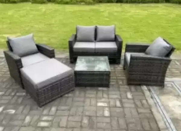 Image of Fimous 4 Seater Outdoor Dark Grey Rattan Lounge Complete Sofa Set with Big Footstool