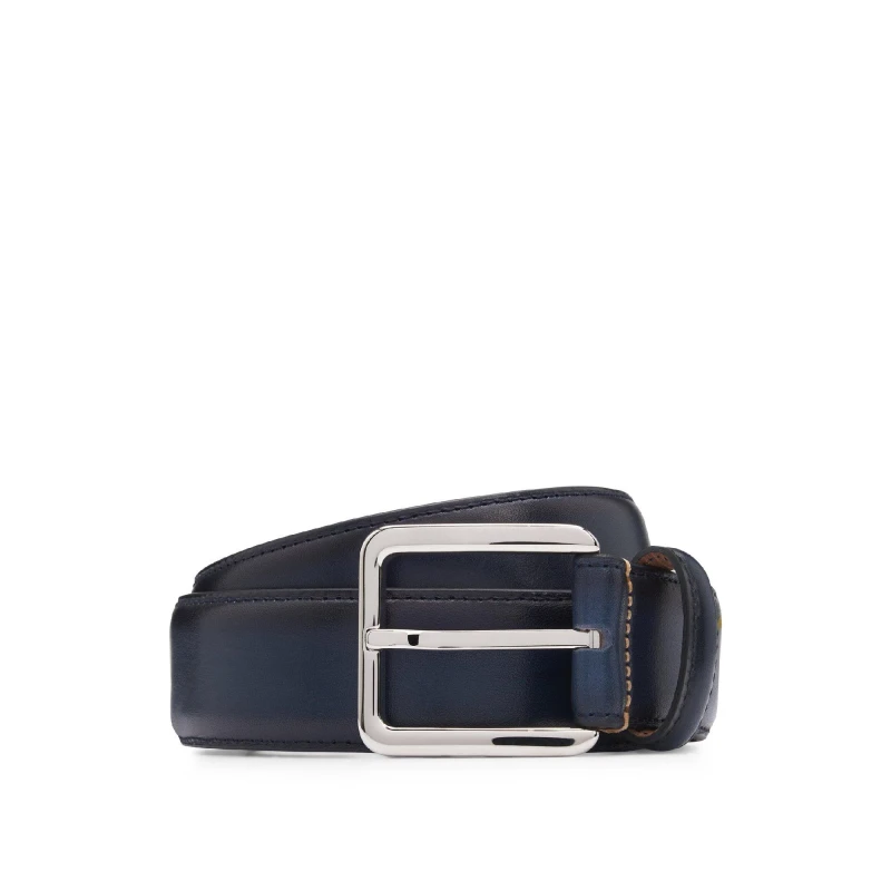 Image of Boss Mens Lars St Leather Belt Dark Blue male 32R (85cm)