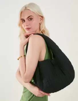 Image of Accessorize Womens Seersucker Slouch Shoulder Bag Black, Size: L 27cm x W 34 cm