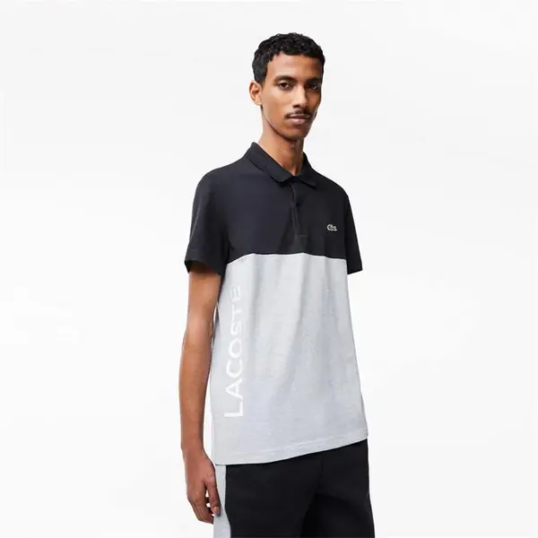 Lacoste Stretch Cotton Colourblock Polo Shirt - Grey S