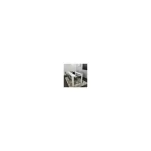 Image of Dining Table Set Of 4 Wooden White and Black Table Tufted Velvet Grey Chairs