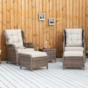 Image of Outsunny 5pc Deluxe Garden Rattan Furniture Sofa Chair & Stool Table Set - Brown