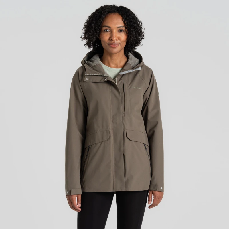 Image of Craghoppers Womens Caldbeck Wind-Resistant AquaDry Waterproof Jacket in Dark Green Size: 8 Dark Green Female 8