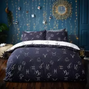 Image of Style Lab Zodiac Constellations Print Reversible Duvet Cover Set, Navy, Double - Furn