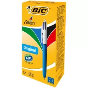 Bic 4 Colours Original Ballpoint Pen 1mm Tip 0.32mm Line Blue/White Barrel Black/Blue/Green/Red Ink (Pack 12)