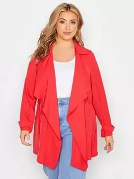 Image of Yours Clothing Waterfall Twill Jacket Watermelon, Pink, Size 18, Women