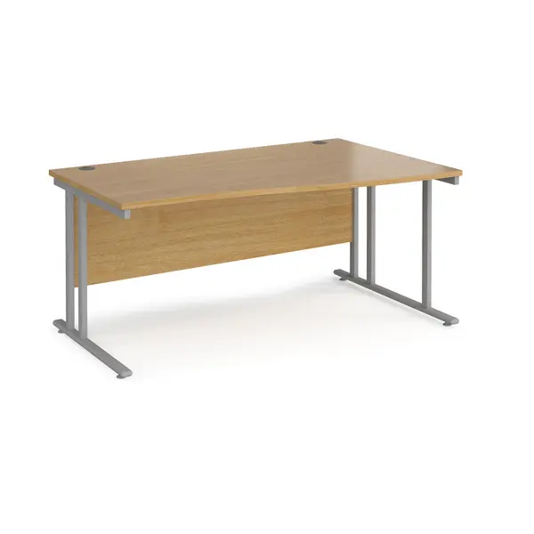 image of Maestro 25 Right Handed Wave Desk with Silver Cantilever Legs and Oak Top - 1600mm Wide