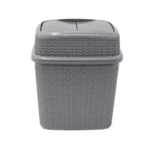 image of JVL Knit Design Loop Plastic 10 Litre Push Top Bin Grey 28 x 21 x 32.5 cm