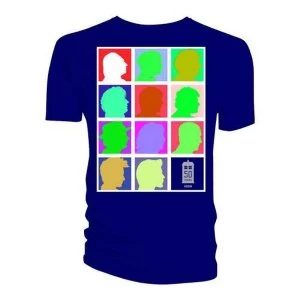 Image of Doctor Who - Silhouette Grid Multi Blue Mens Large T-Shirt - Blue