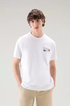Image of Woolrich Men Lakeside T-Shirt in Pure Cotton Jersey with Back Print White Size L