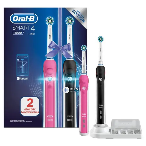 Image of Oral B Smart 4 Pro 4900 Black & Pink Special Edition Buletooth Toothbrush Twin Pack