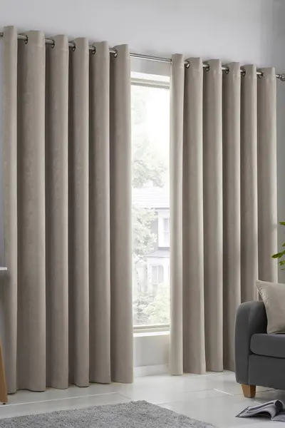 image of Fusion Strata Natural Blackout Eyelet Curtains Natural