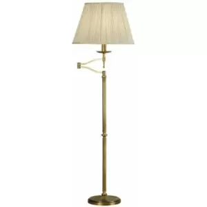 Image of Luxury Moving Swing Arm Feature Floor Lamp Antique Brass & Beige Organza Shade