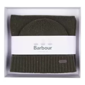 Image of Barbour Mens Carlton Fleck Beanie and Scarf Gift Set Olive One Size