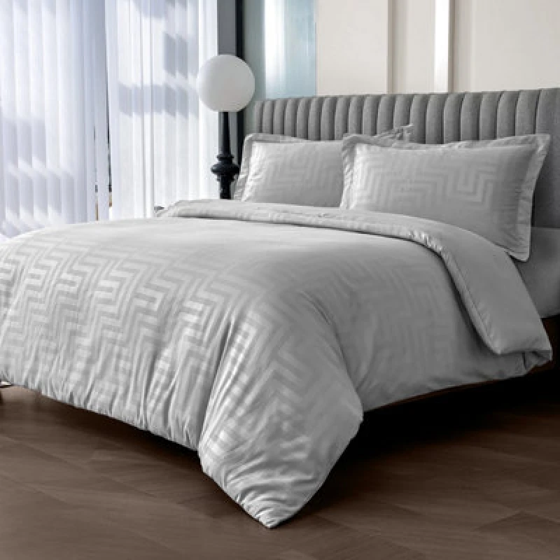 Image of Velosso Satin Style Duvet Cover Pillowcase Set Soft Texture & Easy Care in Grey Size: Super King Grey Unisex Super King