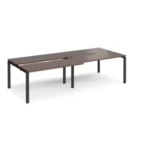Image of Bench Desk 4 Person Rectangular Desks 2800mm With Sliding Tops Walnut Tops With Black Frames 1200mm Depth Adapt