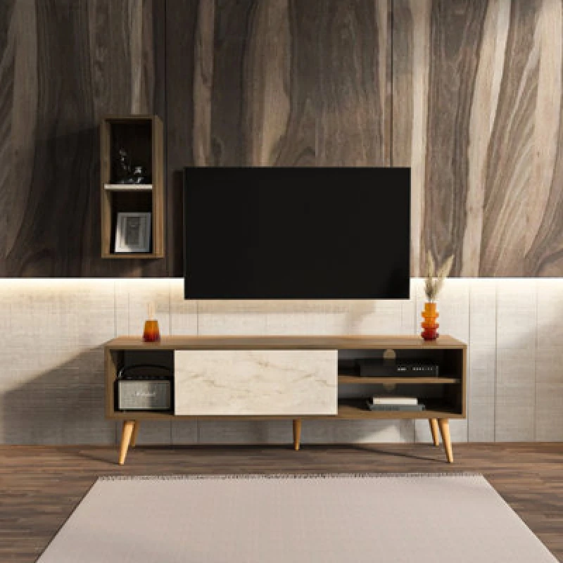 Image of Decorotika Decorotika Rans Walnut Traverter TV Stand for 55" TV - Size: 53.5 x 160 x 35cm - Multi - Wilko Multi