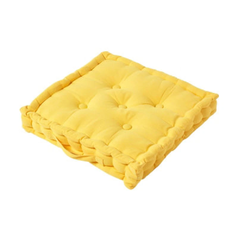 Image of Homescapes Cotton Yellow Floor Cushion, 40 X 40 Cm