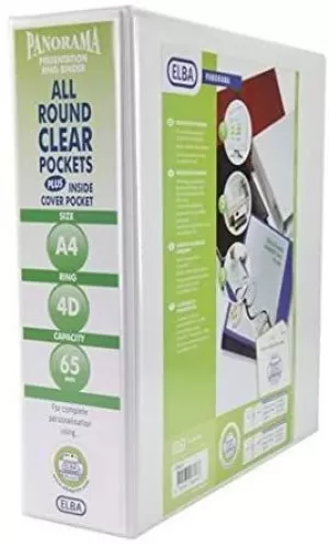 Image of Elba Panorama A4 Presentation Binder PVC 3 Cover Pockets 2 D Ring 25mm White