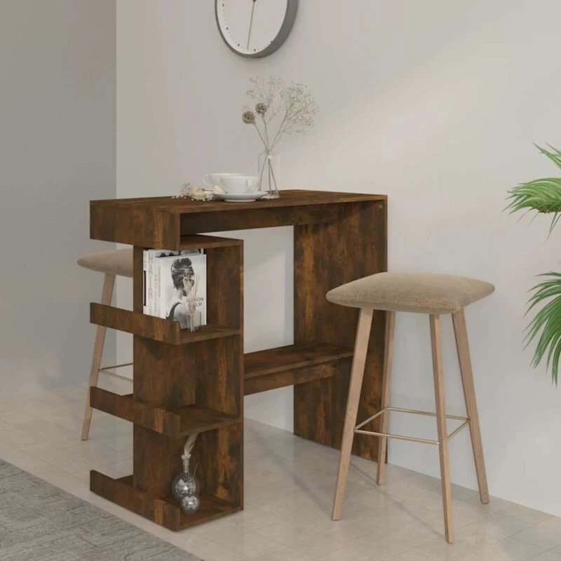 Image of VIDAXL Vidaxl - Bar Table with Storage Rack Smoked Oak 100x50x101.5cm Engineered Wood 8720286836446
