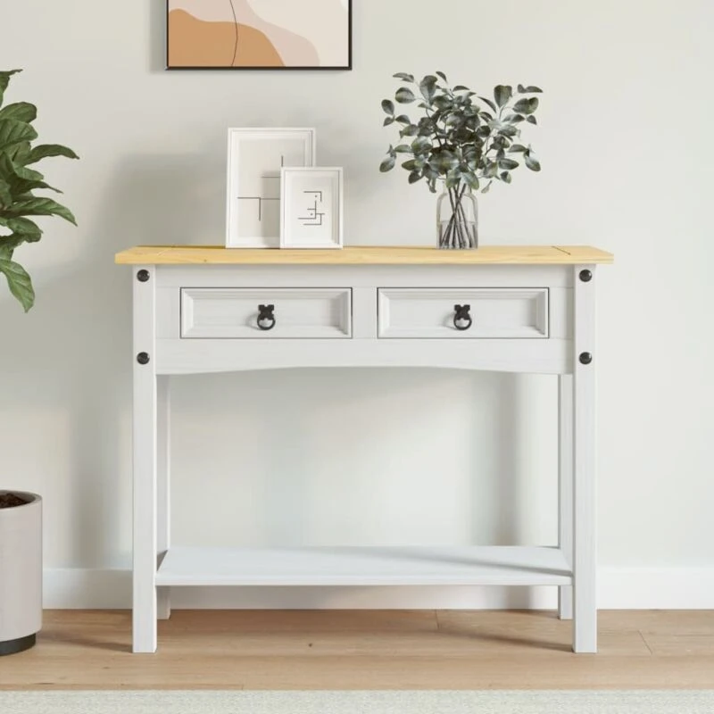 Image of vidaXL Solid Wood Mexican Pine Console Table Corona Range White Side Table