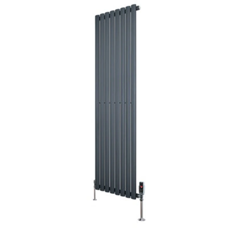Image of Monstershop Oval Single Column Radiator & Valves - 1600mm x 480mm - Anthracite in Grey Grey Unisex