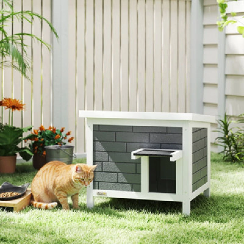 Image of Pawhut Outdoor Cat House Insulated Wooden Feral Cat Shelter W/ Openable Roof