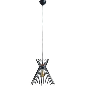 image of Matt Black Ceiling Light Fitting + Metal Tapered Shade - No Bulb