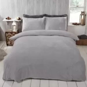 Image of Grey Teddy Fleece Duvet Set - King
