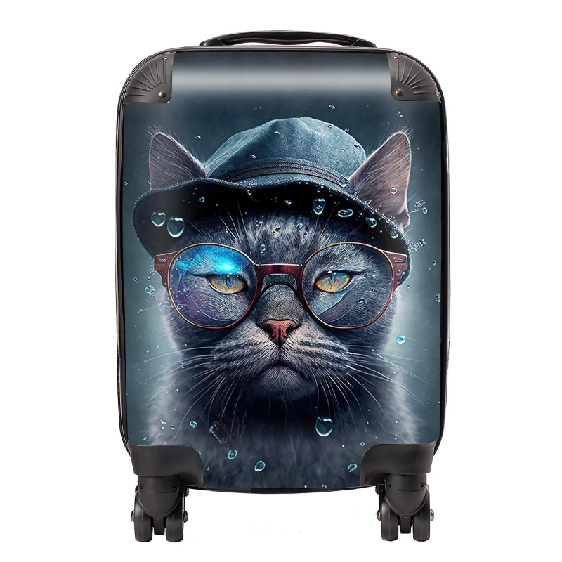 Image of Warren Reed Designer Russian Blue Cat Splashart Suitcase - Small