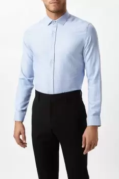 Image of Mens Blue Slim Fit Long Sleeve Puppytooth Shirt