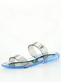 Image of Ted Baker Jelley Teal Leopard Printed Two Strap Jelly Sandal - Black, Size 36, Women