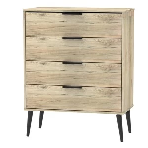 Image of Hirato 4 Drawer Rustic Oak Chest With Black Wooden Legs