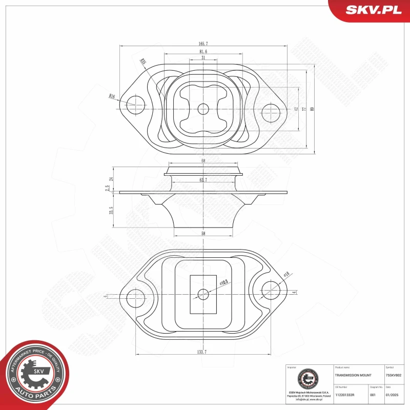 Image of ESEN SKV Mounting, manual transmission ESEN SKV 75SKV802