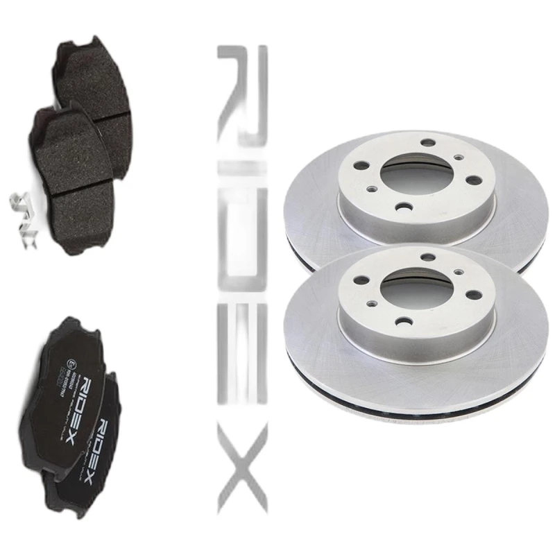 Image of RIDEX 3405B2089 Brake disc and pads set Front Axle, Brake Disc Type: internally vented, with acoustic wear warning Brake Set,disc brakes (3405)