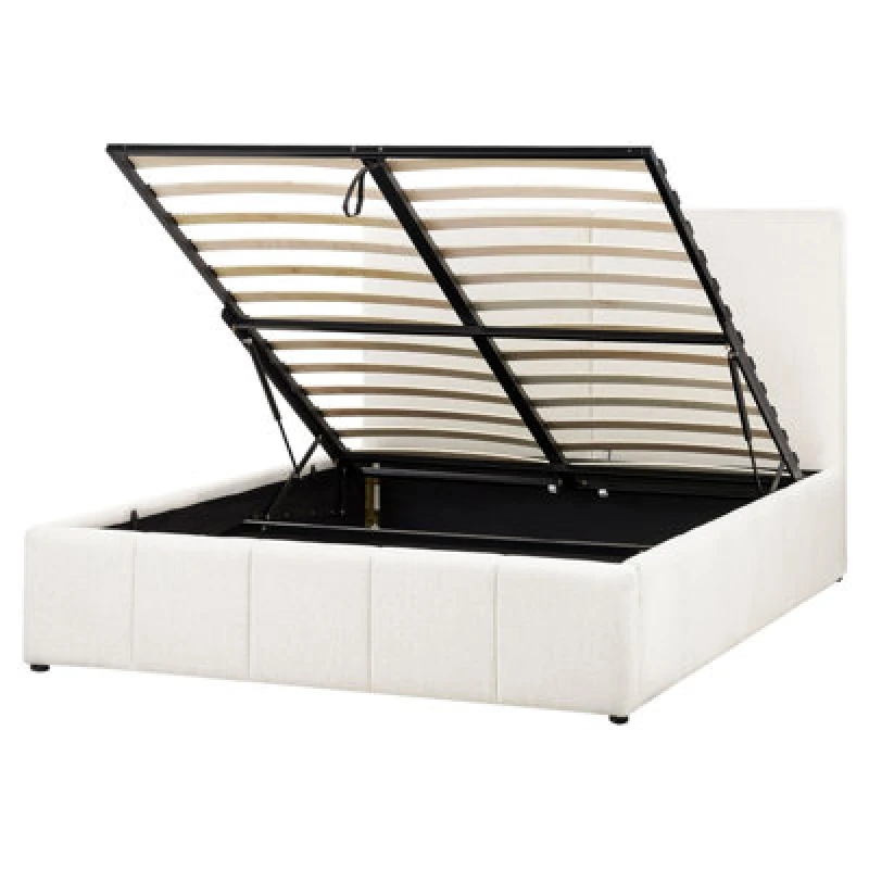 Image of Beliani Ottoman Bed Fabric Castelnavet 160 X 200 Cm (Eu King Size) Off-White