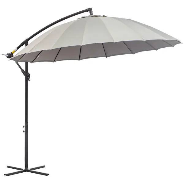 image of Outsunny 3Metre Cantilever Shanghai Parasol with Crank Handle, Cross Base Grey