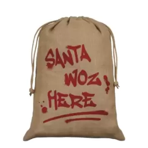 image of Grindstore Santa Woz Here Hessian Santa Sack (One Size) (Brown/Red)