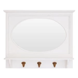 image of Premier Housewares Whitley Wall Mirror with 3 Hanging Hooks - White