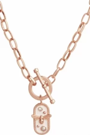 image of White Enamel Bee Chain Rose Gold Necklace OBJAMN80