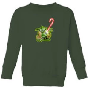 Image of Star Wars Candy Cane Yoda Kids Christmas Sweatshirt - Forest Green - 11-12 Years