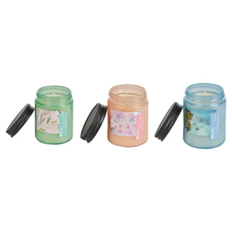 Image of BELIANI Set of 3 Scented Candles 100% Soy Wax Cotton Wick Glass Fresh Floral Fragrance Sage Sea Salt Ocean Aloha Orchid Fruity Bloom 408784
